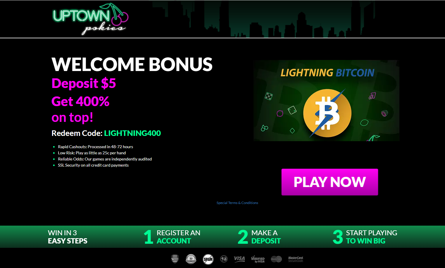 Uptown Pokies Casino $5 deposit bonus